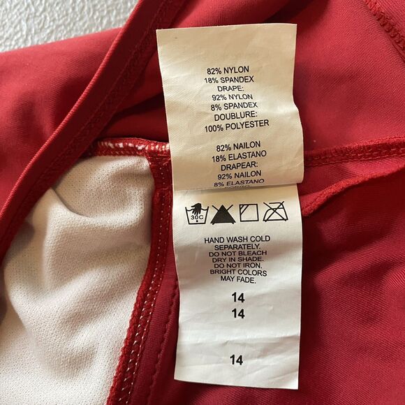 Jantzen Classics Swimsuit Ruched One Piece Adjustable Straps Slimming Sz 14 Red - Picture 10 of 10